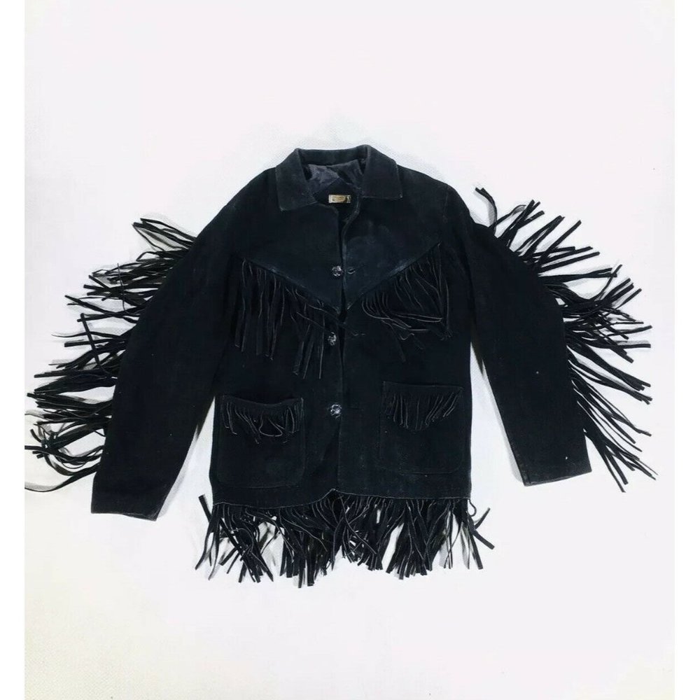 Vintage 70’s 80’s leather frilled jacket genuine leather made in Mexico Medium